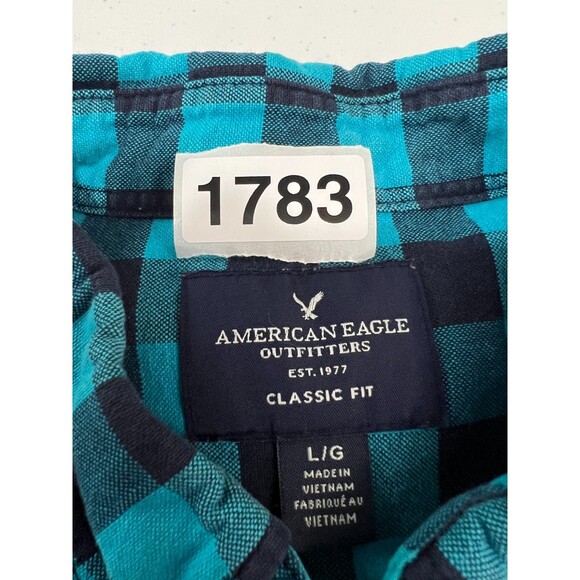 American Eagle Outfitters Men's Blue Checkered Button Down Shirt Size L *READ* - Picture 12 of 12